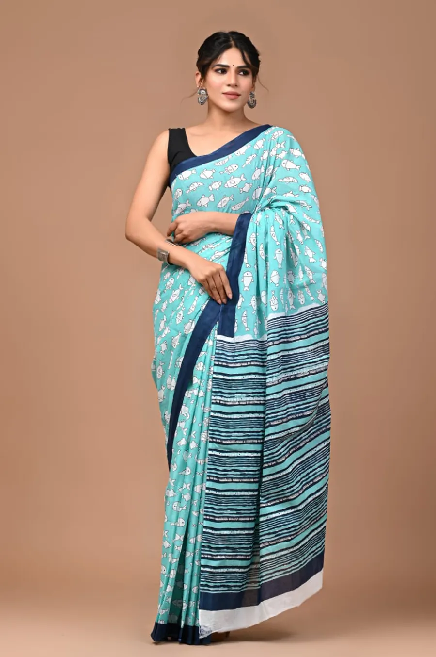 Beautiful Hand Block Printed Pure Cotton Mulmul Sarees